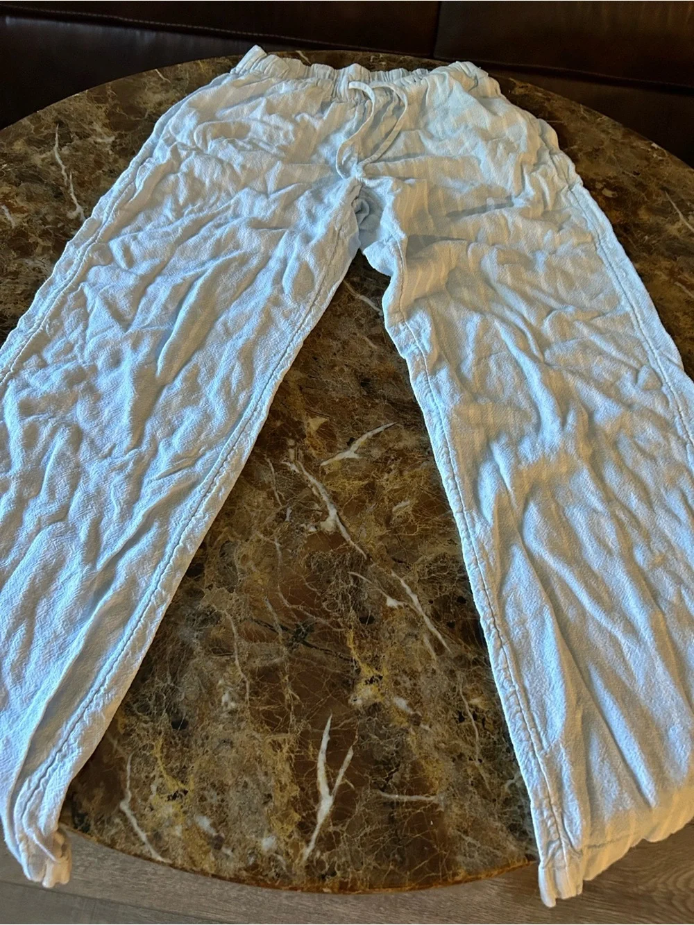 The Goup Ariztia light blue with white s,Drawstring Linen-Blend Wide Leg Pants